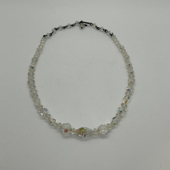 Vintage Clear Faceted Glass Bead Necklace With Shepherds Hook Clasp 1940-1950s - Picture 7 of 14